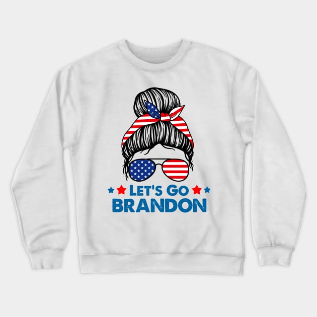 Let's Go Brandon Messy Hair With Bandana Of American Flag Crewneck Sweatshirt by mangobanana